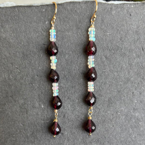 Rhodolite Garnet and Opal Earrings, Gold, OOAK