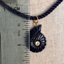Load image into Gallery viewer, Sodalite and Cubic Zirconia carved Ammonite Necklace, Navy Cord