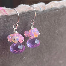 Load image into Gallery viewer, Opal and Lavender Quartz Cluster Earrings