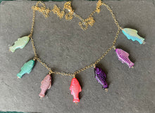 Load image into Gallery viewer, Reversible Czech Glass Fish Necklace, 31”