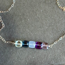 Load image into Gallery viewer, Cushion Cut Bar Necklace, blues, purples