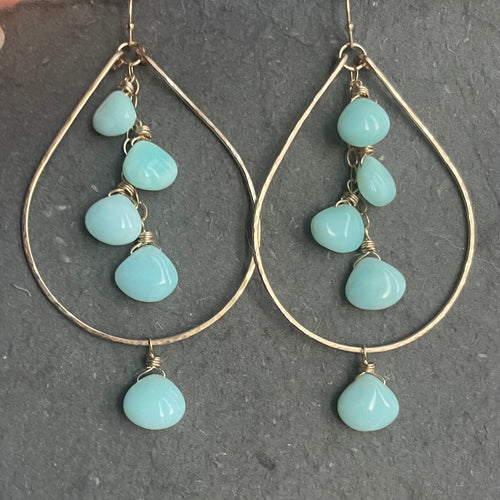 Peruvian Blue Opal Double Decker Hoops, OOAK