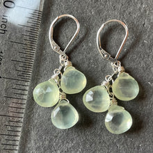 Load image into Gallery viewer, Prehnite trio cascade earrings, leverback, OOAK