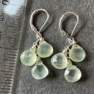 Prehnite trio cascade earrings, leverback, OOAK