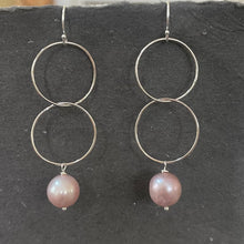 Load image into Gallery viewer, Mauve-y Pink Edison Pearl Double Hoop Earrings, Sterling Silver, OOAK