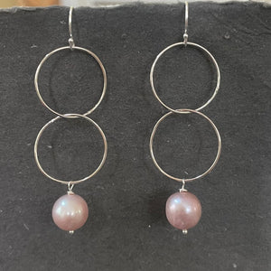 Mauve-y Pink Edison Pearl Double Hoop Earrings, Sterling Silver, OOAK