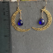 Load image into Gallery viewer, Blue Crescent Moon Gold Vermeil Earrings