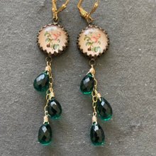 Load image into Gallery viewer, Emerald Green Floral Vintage Look Cascade Earrings
