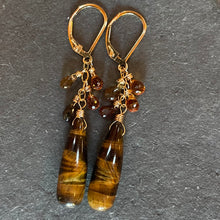 Load image into Gallery viewer, Tiger’s Eye and Sapphire Drop Earrings, OOAK