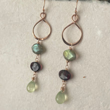 Load image into Gallery viewer, Rose Gold Infinity Hoops, Labradorite, Garnet and Prehnite Gemstones, OOAK
