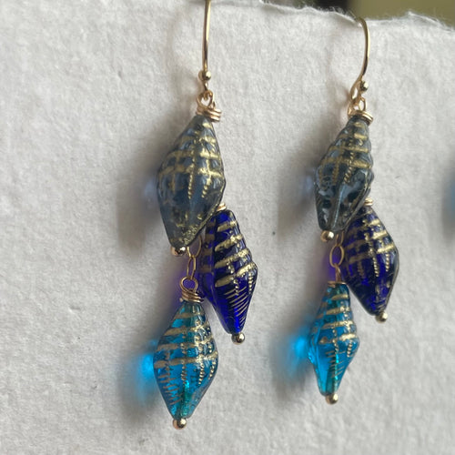 Conch Shell Trio Earrings, Czech Glass