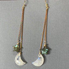 Load image into Gallery viewer, Moon and Star Tassel Earrings, Moonstone and Labradorite
