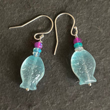 Load image into Gallery viewer, Aqua Blue Fish and Opal Earrings