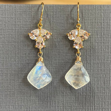 Load image into Gallery viewer, Super Sparkle Earrings, Moroccan Rainbow Moonstone, OOAK