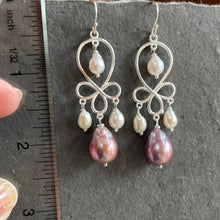 Load image into Gallery viewer, Baroque Pearl Vine Chandelier Earrings, Mauve, OOAK