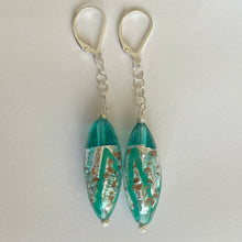 Load image into Gallery viewer, Tantalizing Teal Sommerso Murano Glass Dangle Earrings, OOAK