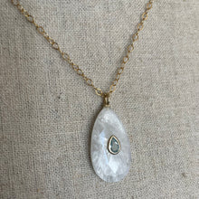 Load image into Gallery viewer, Blue Topaz Rainbow Moonstone Inlay  Cut Necklace, Oval, OOAK