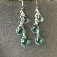 Load image into Gallery viewer, Seafoam TRIO Teardrop Quartz Dangles, Earwire and metal choices