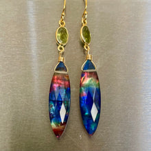 Load image into Gallery viewer, Marquise Ammolite and Peridot Earrings OOAK
