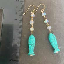 Load image into Gallery viewer, Carved Turquoise and Opal Fish earrings