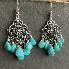 Load image into Gallery viewer, Petite Turquoise filigree Sterling Silver Chandelier Earrings