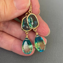 Load image into Gallery viewer, Paraiba to Emerald to Lime Doublet Bezel Earrings