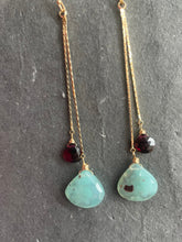 Load image into Gallery viewer, Aquaprase and Rhodolite Garnet Tassel Earrings OOAK