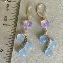 Load image into Gallery viewer, Pale Periwinkle Chalcedony and Lavender Quartz cushion Cut Cascade Earrings
