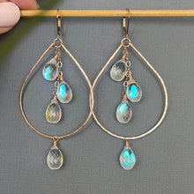 Load image into Gallery viewer, Fire Moonstone Double Decker Hoops, 14k rose gold filled