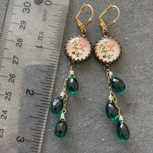 Load image into Gallery viewer, Emerald Green Floral Vintage Look Cascade Earrings