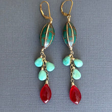 Load image into Gallery viewer, Natural Turquoise Artisan Dangles, Marquise Carnelian, OOAK