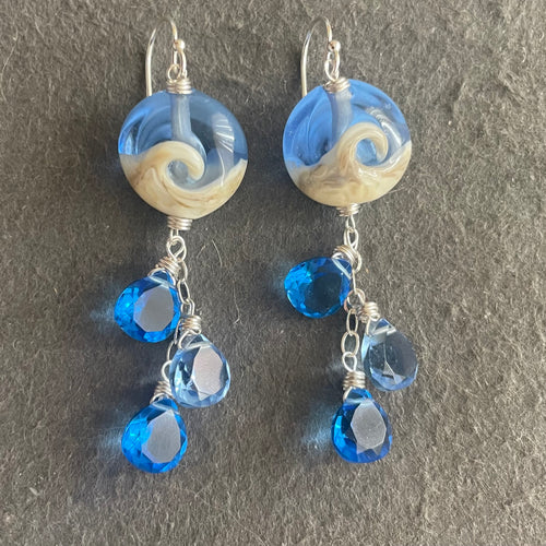 RESERVED FOR G. Lampwork Glass Surf Earrings, tanzanite