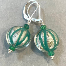Load image into Gallery viewer, Geometic Silver Foil Murano Glass and Opal Dangle Earrings