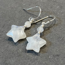 Load image into Gallery viewer, Rainbow Moonstone Star Earrings, metal choices