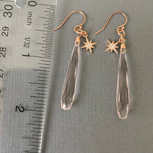 Load image into Gallery viewer, Morganite Pink Quartz and CZ Star Dangle Earrings, Rose Gold, OOAK
