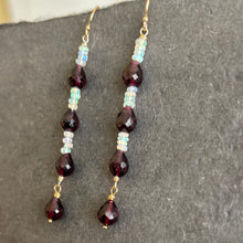 Load image into Gallery viewer, Rhodolite Garnet and Opal Earrings, Gold, OOAK