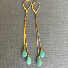 Load image into Gallery viewer, Turquoise Tassel Earrings, almond, OOAK