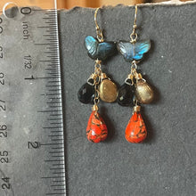 Load image into Gallery viewer, Butterfly Labradorite and Orange Turquoise Earrings,  OOAK