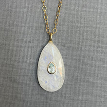 Load image into Gallery viewer, Blue Topaz Rainbow Moonstone Inlay  Cut Necklace, Oval, OOAK