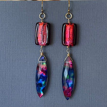 Load image into Gallery viewer, Marquise Ammolite and Murano Glass Earrings OOAK