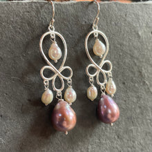Load image into Gallery viewer, Baroque Pearl Vine Chandelier Earrings, Mauve, OOAK