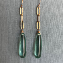 Load image into Gallery viewer, Rose Gold and Aquamarine Elongated Teardrop Dangle Earrings