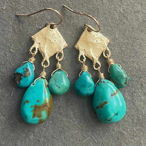 Natural Turquoise Marquise Artisan Chandeliers, OOAK