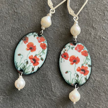 Load image into Gallery viewer, Enamel and Pearl Dangles, OOAK, Leverback