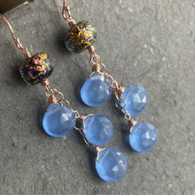 Load image into Gallery viewer, Night Sky Dichroic Murano Glass and Hydrangea Chalcedony Dangle Earrings, Metal options