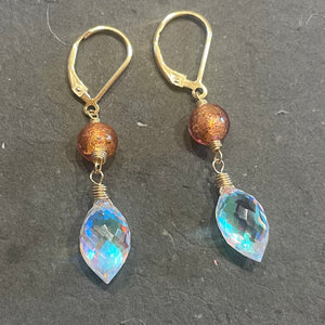 Murano Glass and Fire Rainbow Moonstone Dewdrop Dangles, metal choices