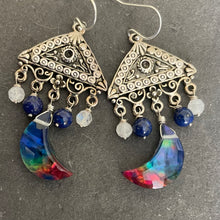 Load image into Gallery viewer, Ammolite Moon Chandelier Earrings, OOAK