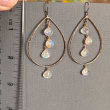 Load image into Gallery viewer, Rainbow Moonstone Hoops, Rose Gold