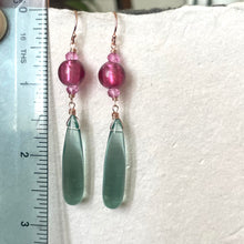 Load image into Gallery viewer, Cranberry and Aquamarine Elongated Teardrop Dangle Earrings, 14k Rose Gold Filled, #2