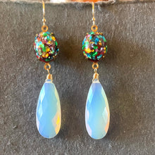 Load image into Gallery viewer, New -but Vintage- Japanese Cherry Bead Earrings with Glowing Opalite Quartz